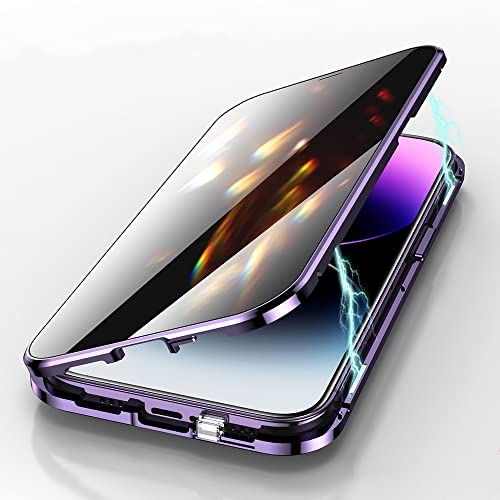 KMXDD Anti-Peeping Case Compatible with iPhone 14 Plus Case with Lock, 360° Full Body Privacy Screen Protector Camera Lens Protector Clear Glass Magnetic Metal Bumper Cover (Light Purple)