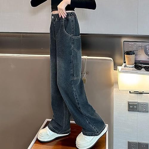 Girls Baggy Jeans Straight Wide Leg Elastic Waist Denim Pants Kids Boyfriends Fall Trendy Trousers with Pockets2