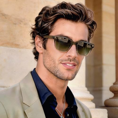 Image of AVAWAY Polarized Sunglasses for Men UV Protection, Square Acetate Frame Outdoor Driving Sun Glasses
