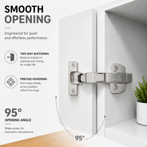 Image of Hettich Sensys 8631i Soft Close 16 Crank Thick Door Hinge with Mounting Plate | Nickel Plated | 95 Opening for 15-32mm Overlay Doors | Screw-On | 1 Year Surface Warranty | Pack of 1 (2 Hinges)