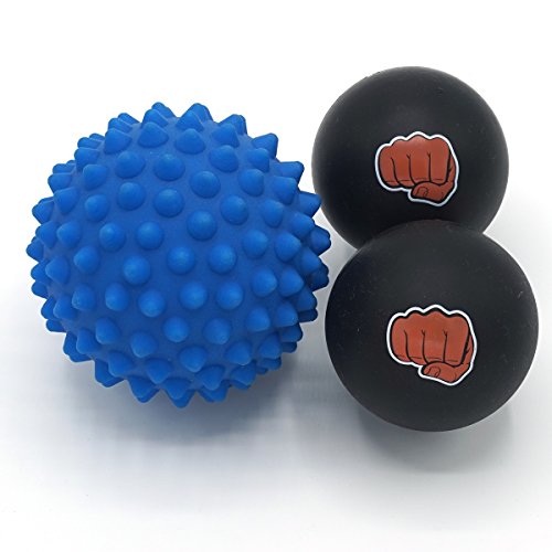 WOD Nation Massage Ball Set - 2 Solid Rubber Lacrosse Balls and 1 Trigger Point Deep Tissue Spiky Ball - Perfect for Self Myofascial Release - Includes a Convenient Travel Bag (Blue & Black)