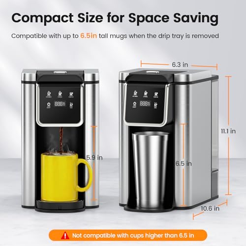 Image of Horavie Single Serve Coffee Maker for K-Cup Pod and Grounds, Hot & Iced Coffee Maker, Strong Button Feature, 6 to 14oz Brew Sizes, 50oz Removable Tank, Up to 6.5 Inch Mug, Stainless Steel, Black