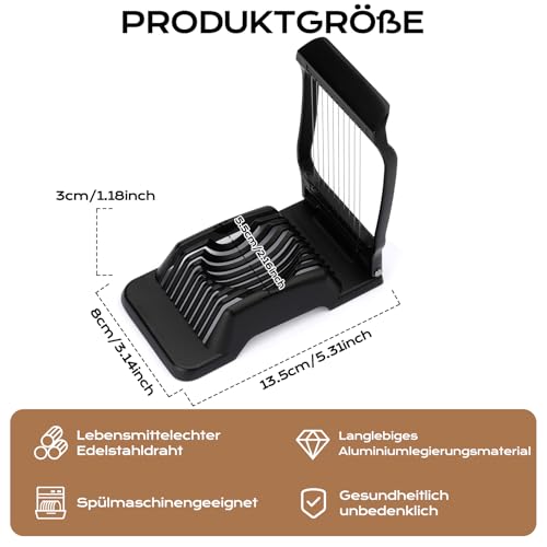 Foto von BIBURY Eierschneider aus Edelstahl, Robuster Aluminium Schneider für Eier, Eischneidewerkzeug, Egg Slicer Einzeln Gespannte Edelstahldrähte Pilze, Erdbeeren, Weiches Obst, Spülmaschinenfest