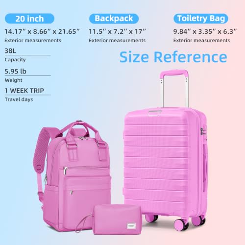 Image of LARVENDER Carry On Luggage 22x14x9 Airline Approved, Suitcases with Wheels | Luggage Sets 3 Piece, Hardside PP Carry On Suitcase for Women Men, TSA Lock, Neon Pink