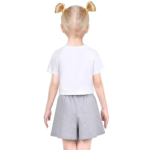 Image of Sunny Fashion Girls T-Shirt Top Short Pants Gym Active White Gray Heart