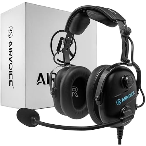 AIRVOICE Aviation Headset for Pilot with Stereo Compatibility, Lightweight
