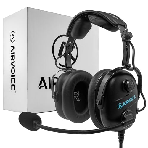 AIRVOICE Aviation Headset for Pilot with Stereo Mono Compatibility and 25 dB Passive Noise Cancellation, PNR General Aviation Headset with Noise Canceling Microphone, Adjustable Headband, Lightweight