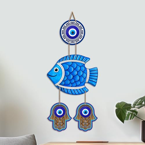 Image of Artvibes Lucky Fish Wall Decor for Home Entrance | Evil Eye Hanging for Positive Energy & Protection | MDF Vastu Decorative Art for Living Room | Bedroom | Office & Main Door | Gift Item (WH 8538N)