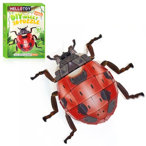 HELLOTOY 3D Acrylic Insects Puzzles DIY Bug Model Kit for Teenagers Educational Display Nature Decoration Figurine Sculpture (Ladybug)