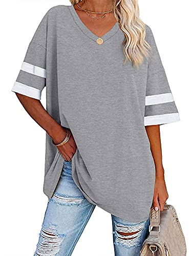 T-shirt d'été col en V pour femme en taille L de couleur gris clair