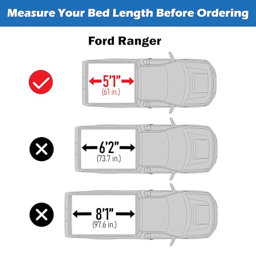 Image of Retractable Tonneau Cover Fits 2024-2026 Ford Ranger 5' Bed (61 inch) | Aluminum Slats | Easy Install | One-Hand Operation | Waterproof Seal | TOTMRC044