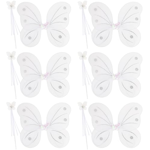 kilofly 6 Sets Angel Butterfly Wings Fairy Wands Princess Dress Up Costume