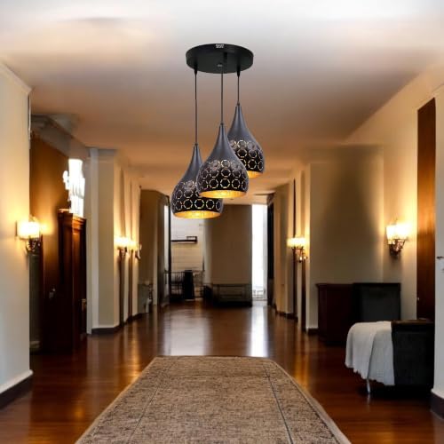 Image of GreyWings 3 Light Hanging Light for Home, Black Aluminium Pendant Light with E27 Holder | Designer Ceiling Hanging Lamp for,Bulb Not Included, Cluster Set