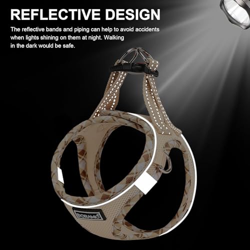 DORAMIO Hundegeschirr Kleine Hunde mit Leine, Step-in Geschirr Reflektierend Atmungsaktiv Brustgeschirr Anti Zug Sicherheitsgeschirr Katzengeschirr für Kleine Hunde, Katzen (Beige, XXS)
