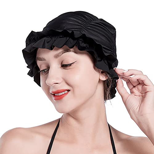 IBLUELOVER Women Pleated Swimming Cap Long Hair Swim Cap Vintage Floral Turban Bath Cap Mob Hat Ear Protection Elastic Shower Cap Soft Chemo Sleep Hat For Long Short Hair Weaves Curls Afros - Image 3