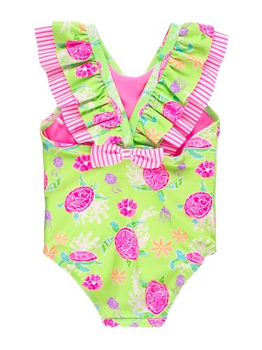 Image of RuffleButts Girls UPF50+ Sun Protection Ruffle V-Back One Piece Swimsuit
