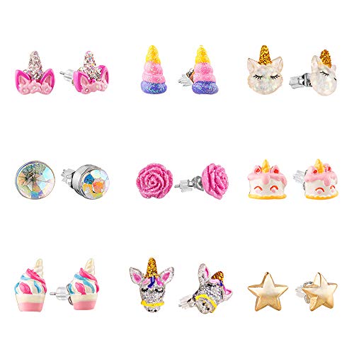 SkyWiseWin Hypoallergenic Earrings Set for Little Girls, Children's Colorful Cute Earrings for Kids