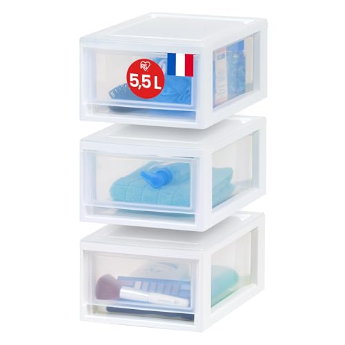 Iris Ohyama, Tiroir de rangement en Plastique Transparent, Empilable, Blanc, 7L, Lot de 3, Multifonctionnel, Contenu Visible, pour Salle de bain, Jouets,...