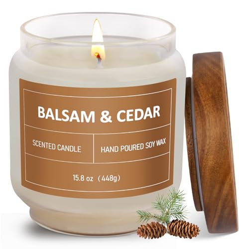 Balsam & Cedar Candle, 15.8oz Large Pine Scented Candles, Jar Candle for Home Scented, Aromatherapy...