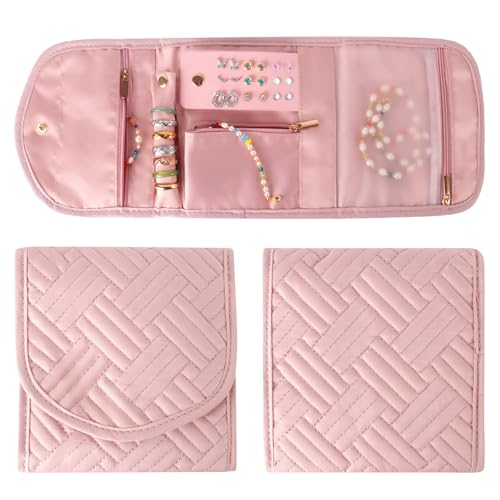 Gadom Travel Jewellery Organiser, Jewelry Storage Roll Foldable Jewellery Pouch Jewelry Case with Multiple Pockets, Jewellery Bags Essential for Rings, Bracelets & Necklaces