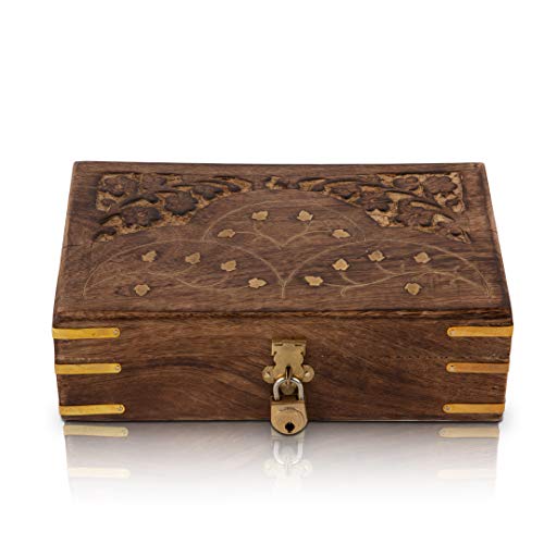 Great Birthday Gift Ideas Handmade Wooden Jewelry Box With Free Lock & Key Keepsake Box Treasure Chest Lock Box Watch Box Storage Box Trinket Holder 8 X 5 Inches Anniversary Housewarming Gift Ideas #TOP1