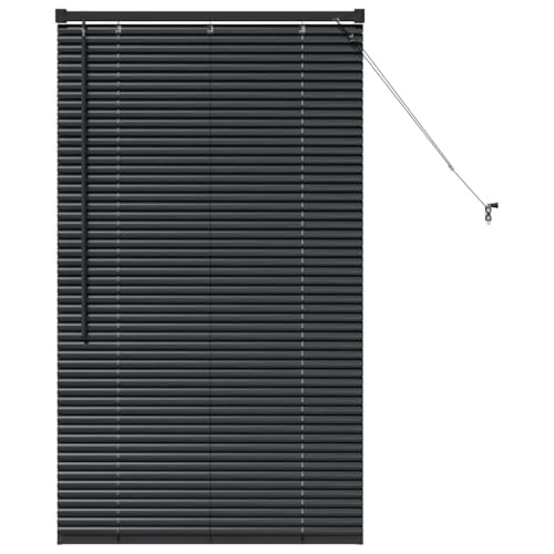 vidaXL Persiana para Ventana con Cortinas Manual Negro Aluminio, Cortinas Modernas para Sala, Ajustables, Resistentes, Verticales para la Privacidad y Decoración del Hogar