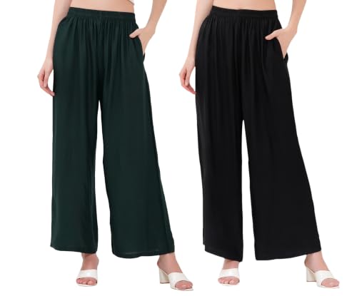 Image of Buy That Trendz Palazzo Pants for Women Rayon Elasticated Regular Fit Flared Wide Leg M to 6XL Pack of 2