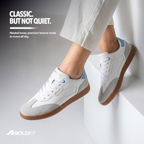 Image of Boldfit Sneakers for Woman Faux Leather Casual Shoes with Soft Cushion Insole, Lace-Up Eveyday Wear Footwear Women Sneakers Shoes Klunys Elite