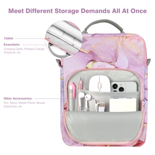 Image of Dadanism 9-11 Inch Tablet Sleeve Bag Carrying Case with Shoulder Strap for iPad (A16) 11 inch, iPad 10th Gen 10.9 inch, iPad Air M4 /Pro M5 11 inch, iPad 9 /8 /7th 10.2 inch, Galaxy Tab A11+ Plus 11 inch, Cloudy Pink