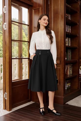Image of Belle Poque Women's Midi Pleated A-Line Skirts Pockets