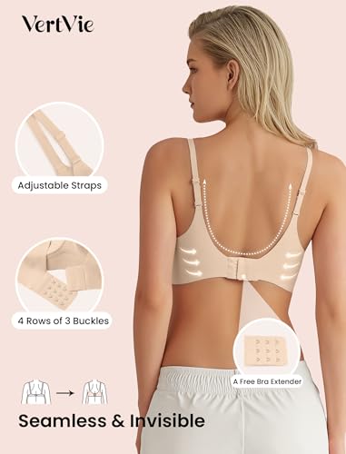 Image of Vertvie Wireless Bras for Women Full Coverage Supportive Seamless Bralettes No Underwire Push Up Comfort Soft T-Shirt Bra(2 Pack: Nude+Sand,Medium)