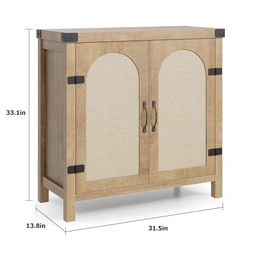 GarveeHome Rattan Sideboard Buffet Cabinets with Storage, Farmhouse Kitchen Accent Storage Cabinet, Boho Wooden Coffee Bar Cabinet for Dining Room, Living Room, Hallway, Natural