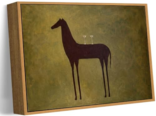 Framed Abstract Horse Canvas Wall Art, Minimalist Black Horse with Wine Glasses Painting Picture Wall Decor, Modern Farmhouse Animal Poster Print for Living Room, Bedroom, Dining Room 8x10in