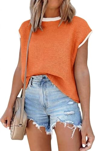 Image of Disamer Cap Sleeve Knit Sweater Tops Sleeveless Vest 2026 Spring Clothes Oversized Summer Tank Trendy Short Sleeve T Shirts
