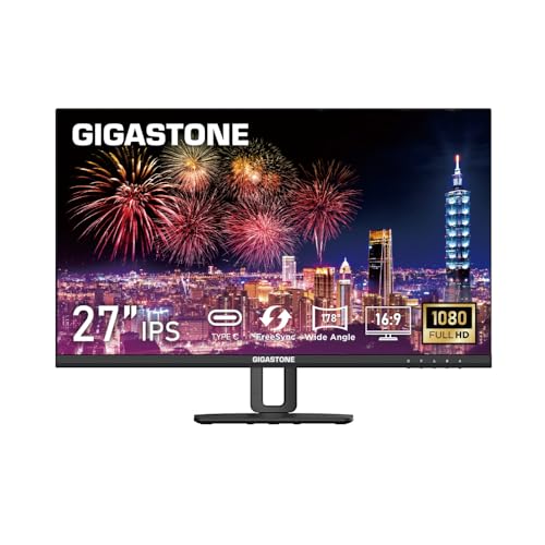 Image of Gigastone 27 inch IPS Monitor, 100Hz FHD 1920 x 1080, MPRT 1ms,Built in Speakers,VESA Mount, Stand Height /Pivot /Swivel /Tilt Adjustable, USB-C /HDMI /Display Port Connectivity, Type C Charging to iPhone