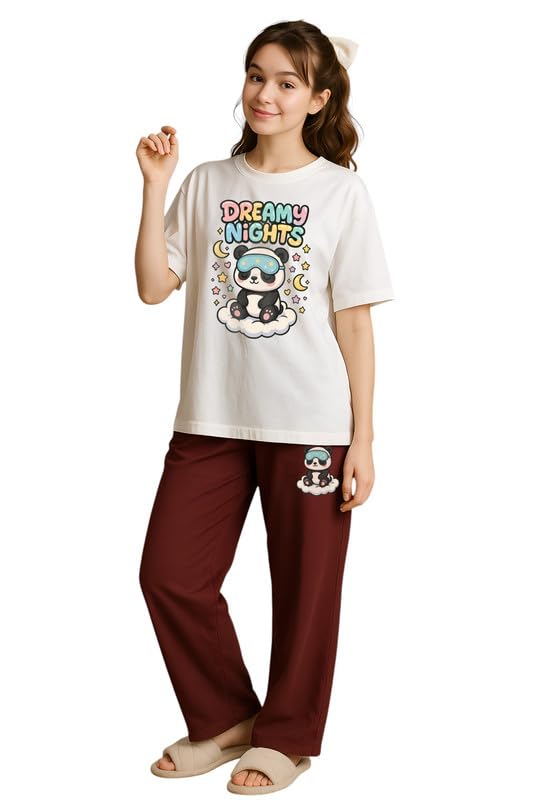 Image of My Swag Womens Cotton Nightwear Set | Dreamy Nights Printed T-Shirt with Relaxed Fit Pajama | Perfect for Sleep & Home