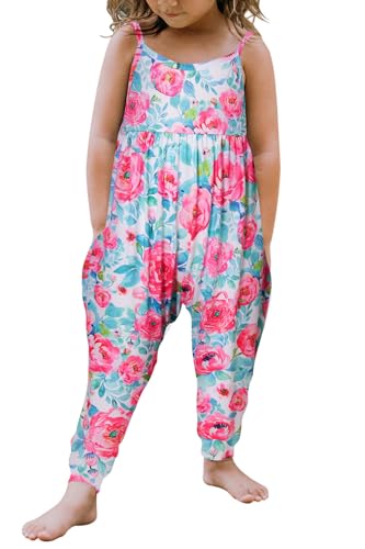 Vieille Summer Outfits for Toddler Girls 5T 6T Jumpsuit Sleeveless Pink Floral Rompers Clothes Harem Pants for 5-6 Years Old Kids