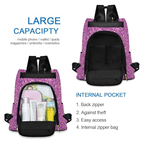 Sac à dos à paillettes femme Purple Pixels antivol avec pompon chic