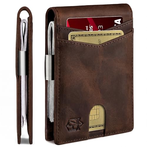 Zitahli Genuine Leather Wallet for Men 12 Card Slim Mens Wallets Bifold RFID Blocking with Money Clip & ID Window Thin Minimalist Card Holder Wallet with Gift Box