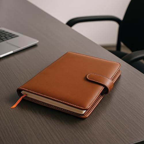 Image of Cubic A5 Premium Textured Foambound PU Leather Diary | Light Tan Color | Secure Button Closure | Built-in Pen Holder & Ribbon Bookmark | 160 Lined Pages | Ideal for Work, Study & Journaling