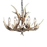 BAINUO Resin Antler Chandelier Lighting 6 Light Antler Ceiling Light Fixture Vintage Style for Livin