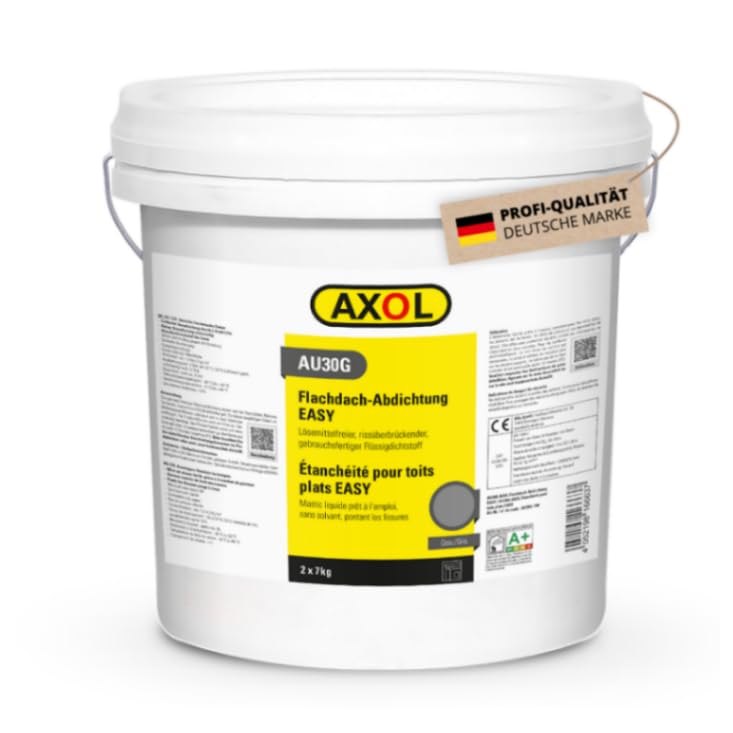 1 x AXOL Easy Flat Roof Sealant, 14 kg Bucket, Grey, Solvent-Free Liquid Sealant, Crack Bridging Roof Seal, Permanent Sealing of Flat Roofs, Patios, Balconies and Carports