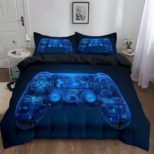 Funda Nordica Estampado 180 X 220 Cm con 2 Funda Almohada 50 X 70 Cm, Negro - Ropa De Cama 100% Microfibra Tema del Juego Controlador De Manejo