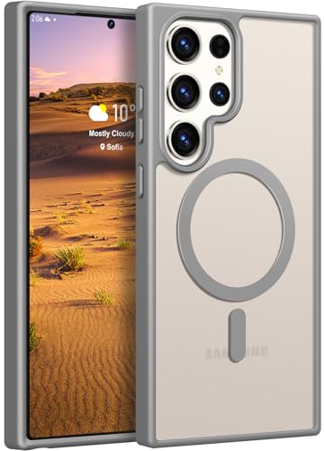 Image of Rayboen for Samsung Galaxy S23 Ultra Case Magnetic, [Compatible with Magsafe] Protective Skin Finish Matte Phone Cover for Samsung S23 Ultra with Translucent Hard Back & Soft Edge, Matte Gray
