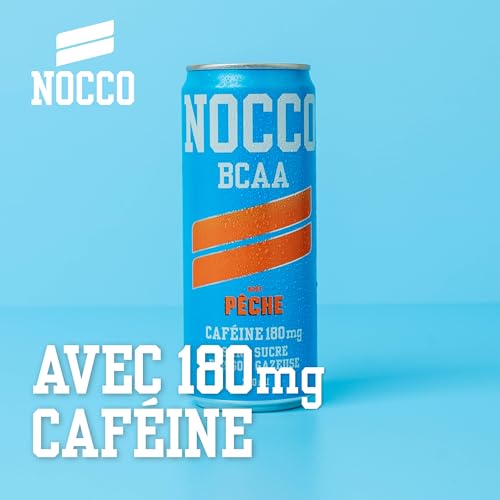 NOCCO Boisson énergissante goût pêche 180 mg caféine 24x330ml Boissons énergétiques, Sans Sucre BCAA (Peche) – vue 5