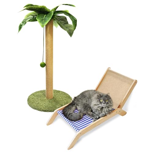 PETKARAY Cat Scratching Post with Cat Beach Chair, 36' Tall Palm Tree Cat Scratching Post, Large...