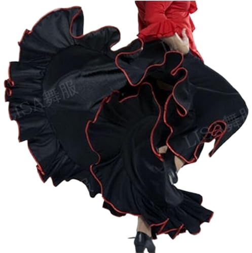 OPIGJUFD Falda de Baile española Falda Flamenca Larga Trajes de Baile español Volantes Mujeres actuación escénica clásica para Rendimiento(Black,S)