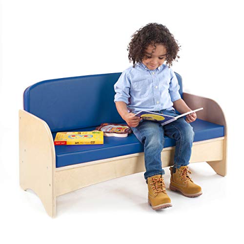 Guidecraft Children’s Wooden Reading Couch with Blue Cushion – Durable Classroom Playroom Furniture