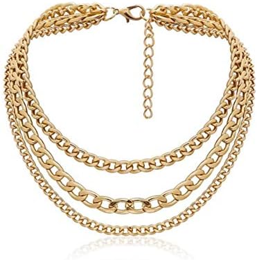 WDam Collana Girocollo a Catena Spessa Multistrato in Metallo Punk per Donna Uomo Goth Fashion Night Club Girocollo Femminile Collier, Oro