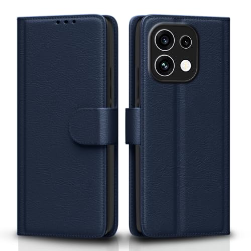 Image of Pikkme Flip Cover for Oppo Reno 16c 5G Leather Finish | Inside TPU with Card Pockets | Wallet Stand and Shock Proof | Complete Protection Flip Case (Blue)